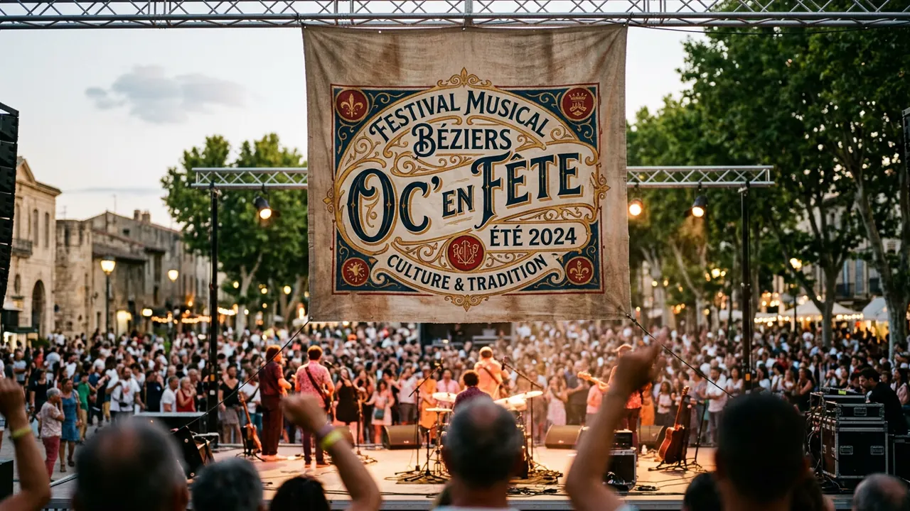 Bannière associative LRS Languedoc Roussillon Spectacles lors d'un rassemblement culturel